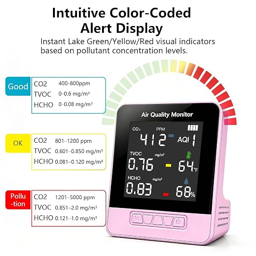 6-in-1 Air Quality Monitor, Smart Indoor CO2 Detector & HCHO TVOC AQI Tester - Image 4