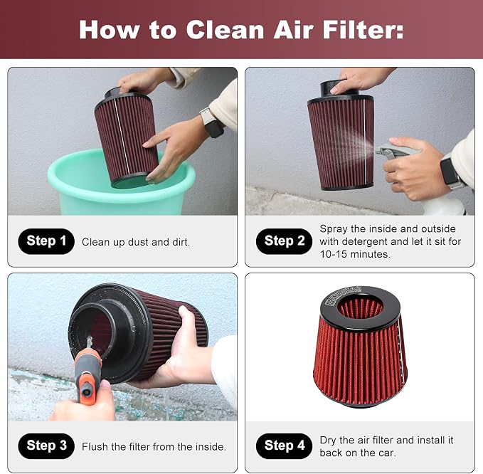 KYOSTAR Universal 3.5" High-Flow Air Filter, Reusable Cone Cold Air Intake - Image 5