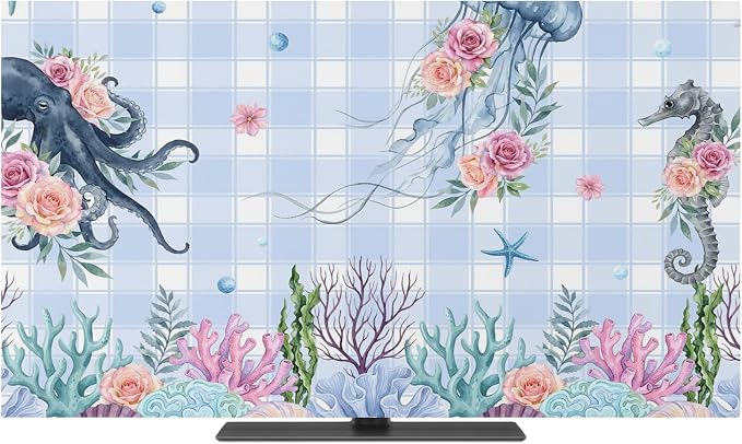 Ocean Jellyfish Seahorse Octopus Indoor TV Cover, Elastic TV Screen Protector - Image 2