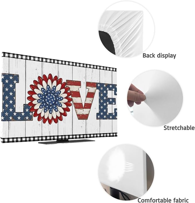 4th of July Patriotic LOVE Text Flower Indoor TV Cover, Elastic TV Screen - Image 7