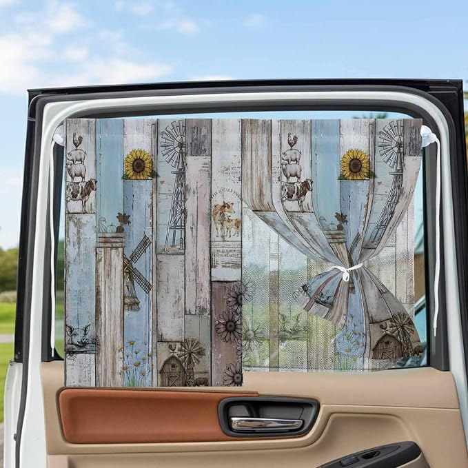 Blue Grey Wooden Magnetic Double Layer Car Window Shades, Side Window Curtains - Image 3