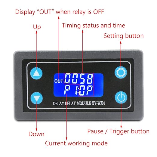 DROK Delay Relay Module, DC 6-30V Timer Relay 12V 24V 0.01s-9999min 50mA - Image 2