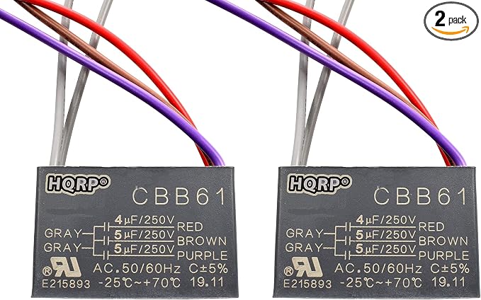 HQRP 2-Pack Ceiling Fan Capacitor CBB61 4uf+5uf+5uf 5-Wire by HQRP