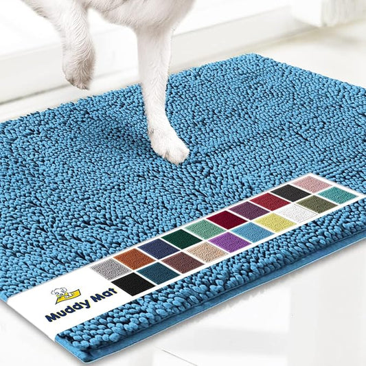 Muddy Mat® | Super Absorbent Door Mat Indoor, Microfiber Quick Dry Chenille Entryway Rug, Non-Slip Front Door Mat, Indoor Mats for Entryway, Machine Washable Pet Rug, Sky Blue 19"x30"