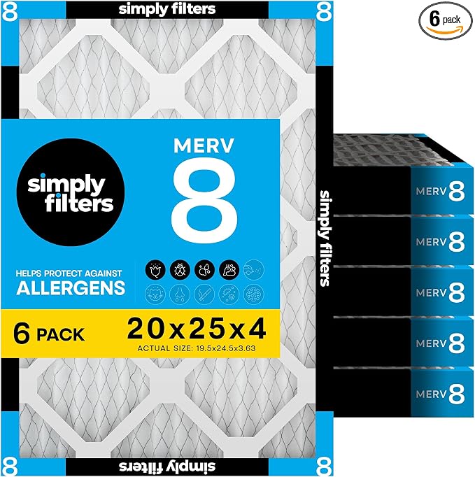Simply 20x25x4 Air Filter, MERV 8, 6 Pack, Furnace Air Filter by SimplyFilters