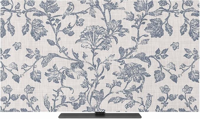 Rustic Blue Flower Leaves Sketch Indoor TV Cover, Elastic TV Screen Protector by Unknown
