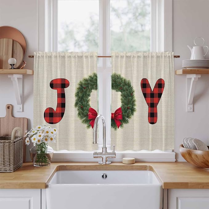 Red Green Christmas Kitchen Curtains 54 Inch Long 2 Panel Set, Rod Pocket by Unknown