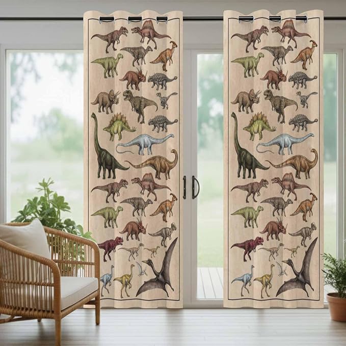Vintage Outdoor Curtains for Patio Dinosaurs Biographies Retro Waterproof - Image 6