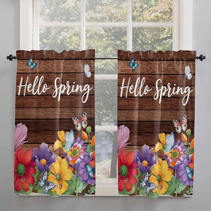 Spring Flowers Kitchen Curtains 45 Inches length, Watercolor Farmhouse Colorful - Image 2