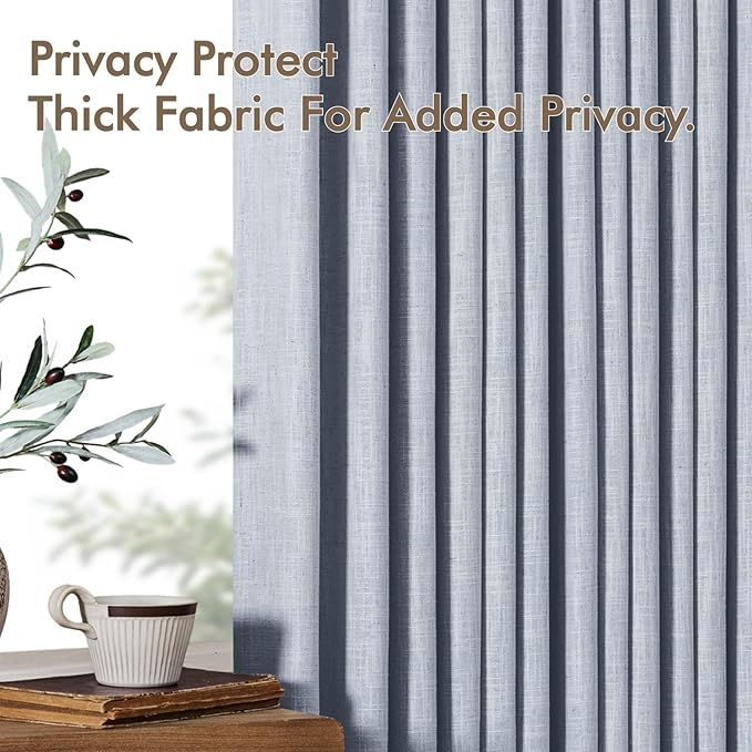 MIULEE Pinch Pleated Thick Linen Curtains 102 Inches Long 2 Panels for Living Room Bedroom, Linen Textured Drapes Pleat Back Tab Memory Trained Light Filtering Light Blue Window Curtains with Hooks