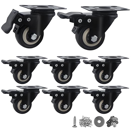 2 Inch Caster Wheels Set of 8, Heavy Duty Casters, by Htudcoue