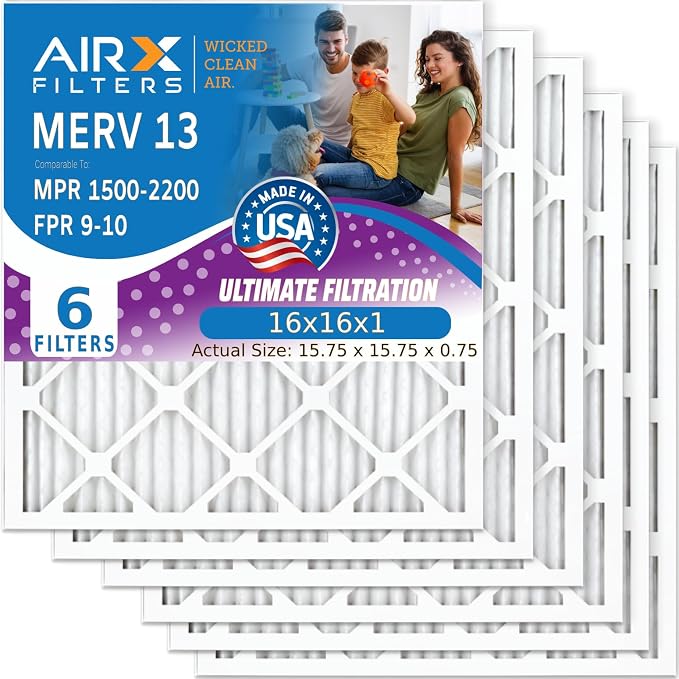 AIRX FILTERS WICKED CLEAN AIR. 16x16x1 Air Filter MERV 13 Electrostatic Pleated by AIRXFILTERSWICKEDCLEANAIR