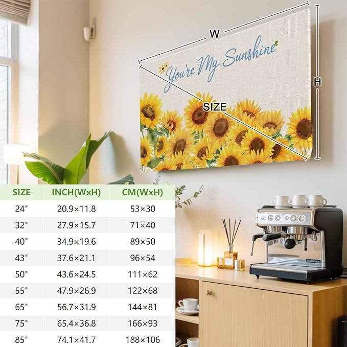 Spring Yellow Sunflower Retro Linen Indoor TV Cover, Elastic TV Screen - Image 3
