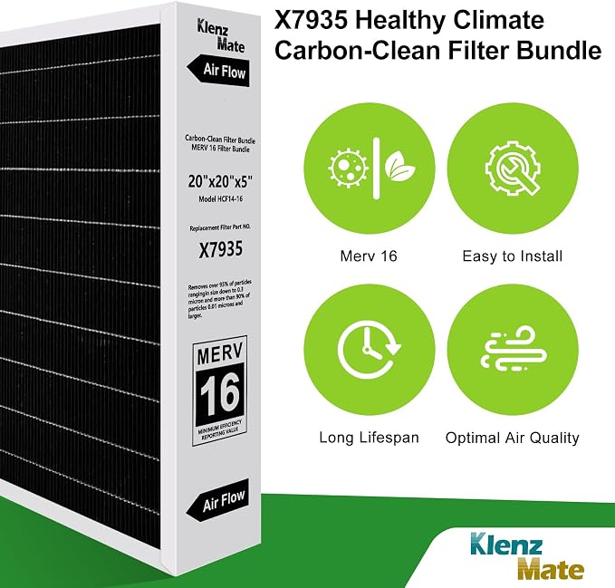 Upgraded 4 - Pack X7935 20x20x5 MERV 16 Air Filter Bundle, Carbon Clean Healthy - Image 3