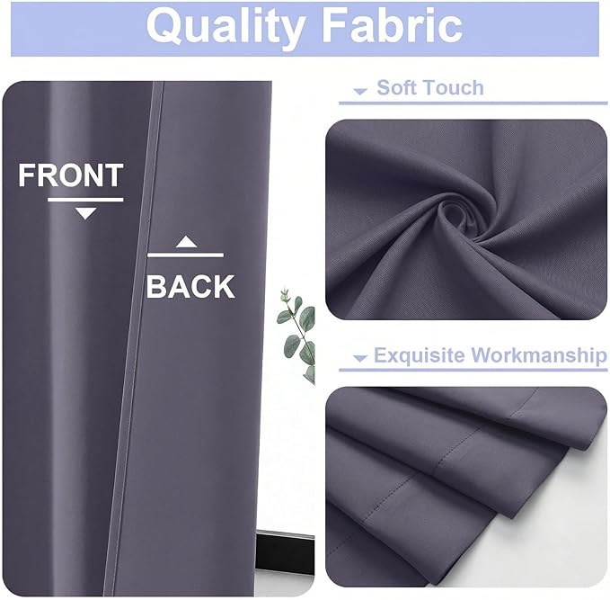 Simplebrand Ava Greyish Purple Blackout Curtains for Bedroom 84 Inch Length 2 Panels Set, Solid Thermal Insulated Privacy Nursery Window Treatment Curtains Blackout Drapes, W40 x L84 Inch