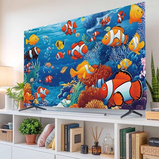 Underwater World Clownfish Coral Indoor TV Cover, Elastic TV Screen Protector - Image 6