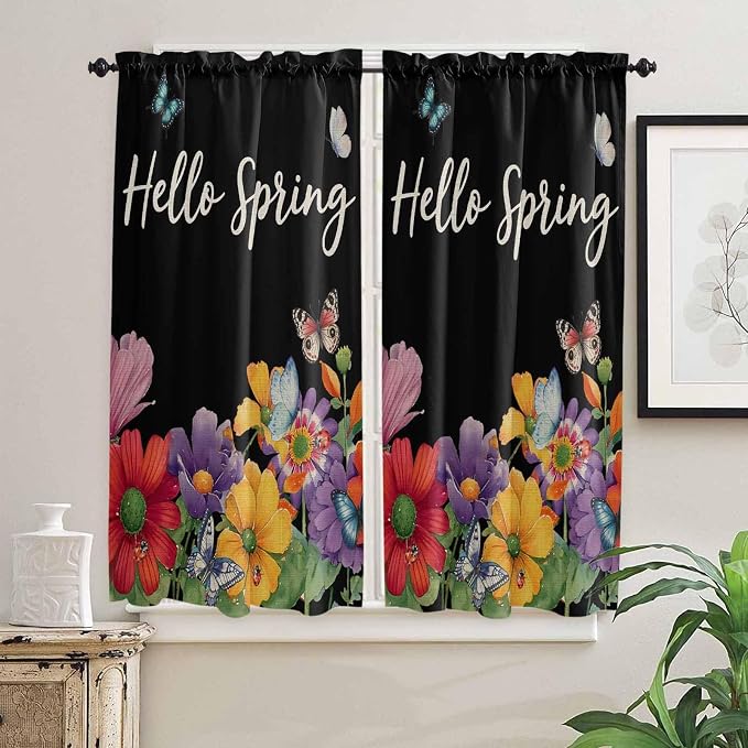 Spring Flowers Bedroom Curtains 63 Inches length, Watercolor Country Colorful - Image 2