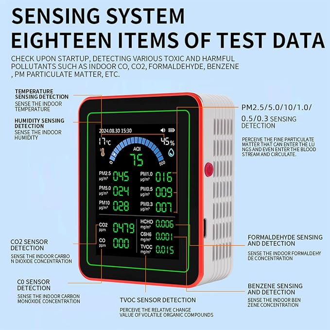 Indoor Air Quality Monitor, 18 in 1 Professional Meter, Battery Powered - Image 6