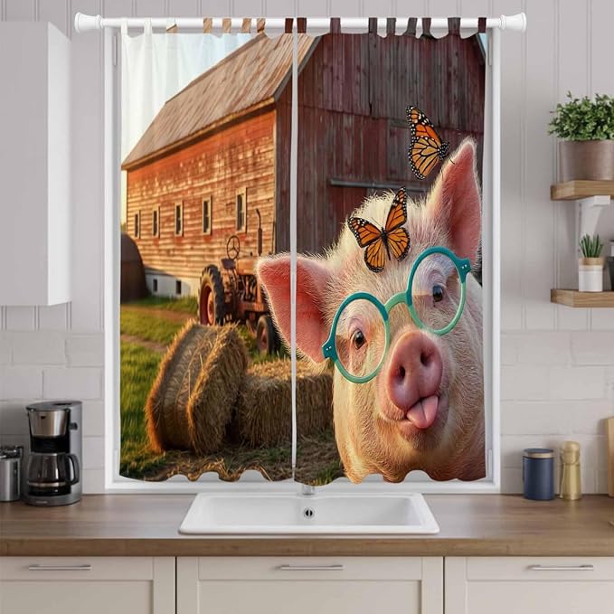 Farm Pig Living Room Curtains 96 Inch Length, Window Curtains Tab Top, - Image 9