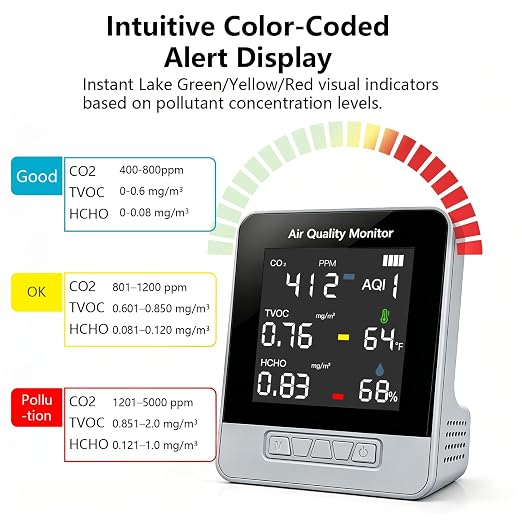 6-in-1 Air Quality Monitor, Smart Indoor CO2 Detector & HCHO TVOC AQI Tester - Image 4