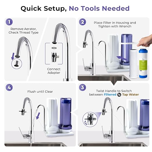 iSpring CKC2 2-Stage Countertop Water Filter, NSF/ANSI 58 Certified, Sediment & - Image 4