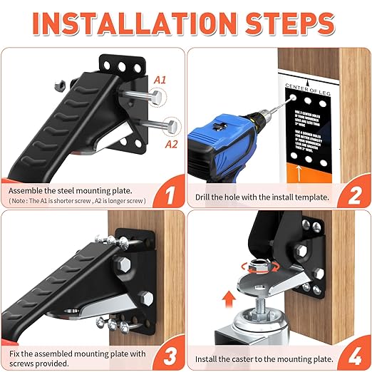 SPACEKEEPER Workbench Casters kit 920 Lbs Retractable Casters Heavy Duty Bench - Image 5