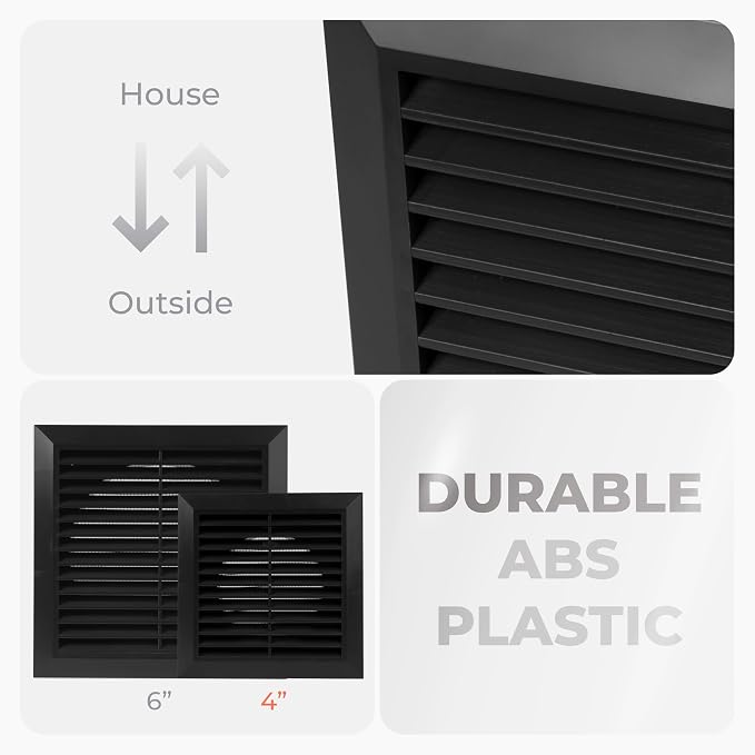 4 Inch Fit - Black Plastic Vent Cover - Exhaust Dryer Vent Cover - Built-in - Image 4
