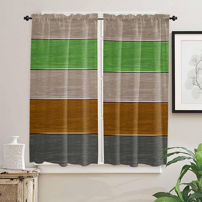 Farm Gray Green Brown Wood Grain Window Valance Curtains, Rustic Wooden Plank - Image 7