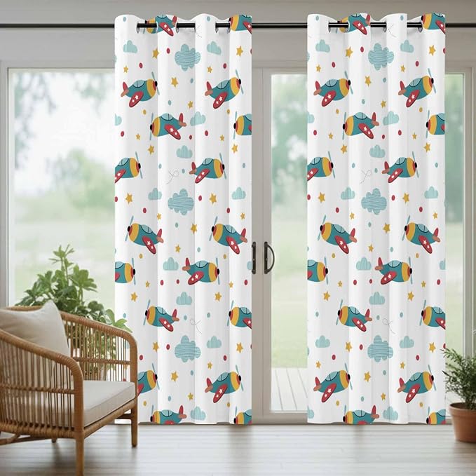 Turquoise Airplane Waterproof Outdoor Curtains - Image 8