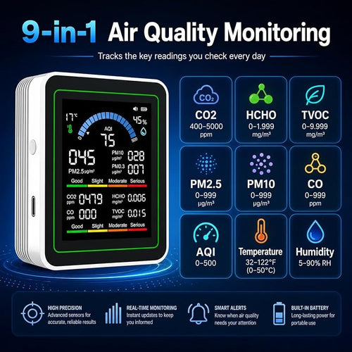 10-in-1 Air Quality Monitor, CO2 Monitor & Air Quality Test Kit - Image 2