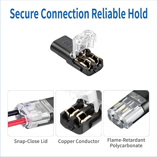 Double Wire Plug in Connector, 20 Pack, 16-18 AWG, 2-Pin Lock Strip Connector - Image 5