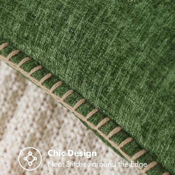 MIULEE Pack of 2 Christmas Pillow Covers 16x16 Inch Moss Green Farmhouse Decorative Throw Pillow Covers with Stitched Edge Soft Chenille Solid Dyed Couch Pillow Covers for Sofa Bed Living Room