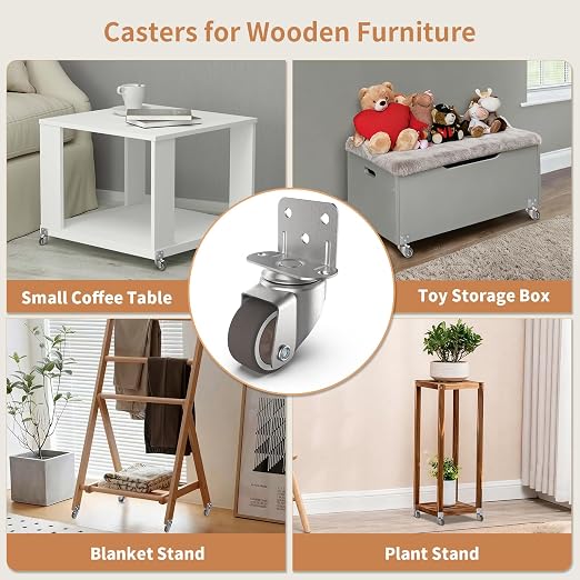 1" Small L-Shaped Plate Casters, Swivel Furniture Wheels, TPR Silent, Mounting - Image 6