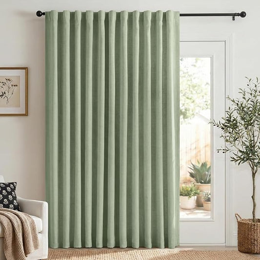 100% Blackout Shield Linen Blackout Curtains for Bedroom 96 Inches Long, Back Tab/Rod Pocket Living Room Drapes, Thermal Insulated Blackout Curtains 1 Panel Set, 100" W x 96" L, Sage