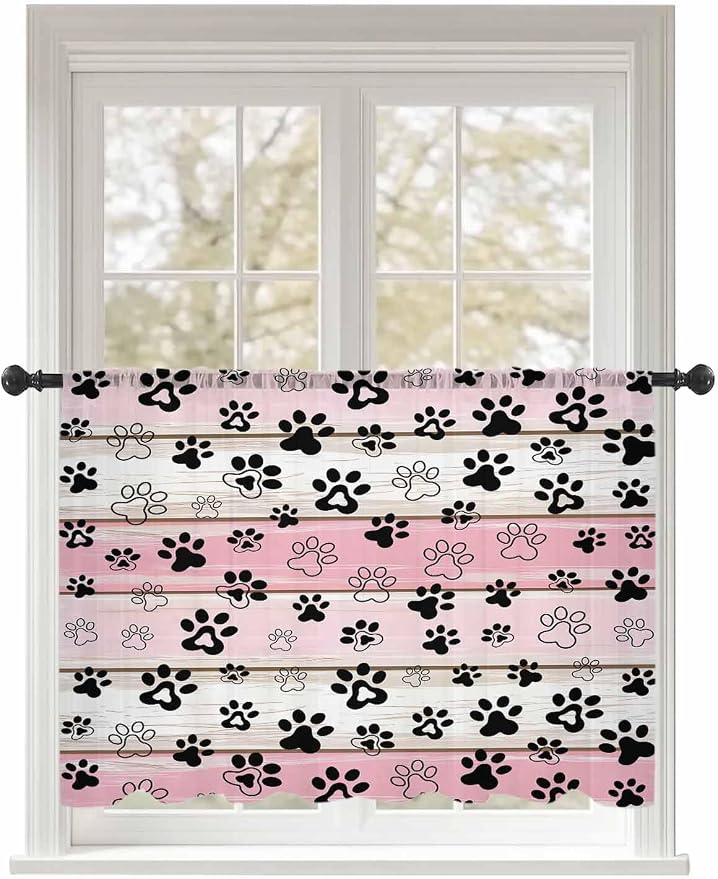 Sheer Curtains 54 Inch Length, Vintage Farmhouse Country Wooden Grain Privacy by Unknown