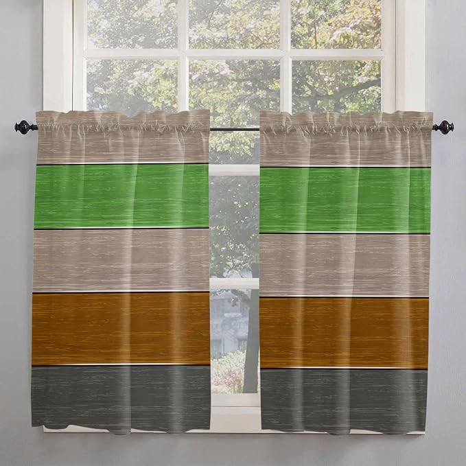 Farm Gray Green Brown Wood Grain Window Valance Curtains, Rustic Wooden Plank - Image 7