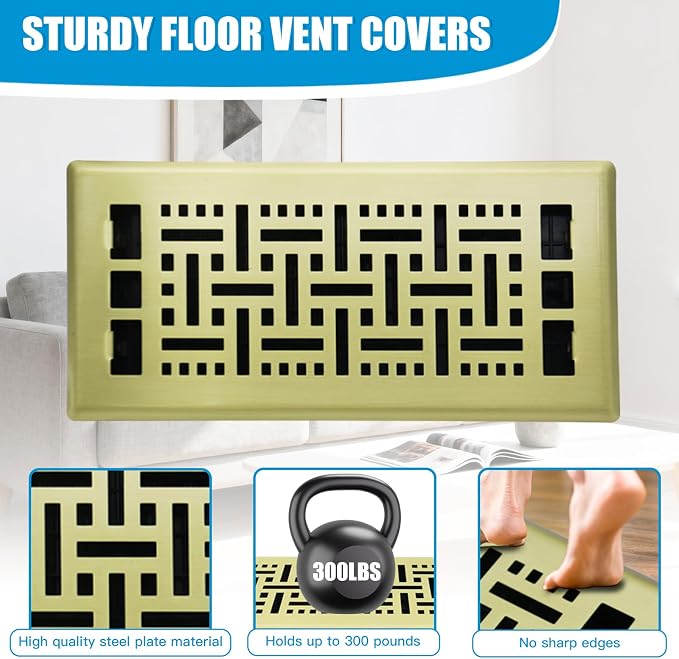 4x10 Inch Brushed Gold Floor Air Vent Register - Image 2