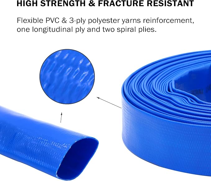 DAVCO 1.25" x 100 ft Pool Backwash Hose, Heavy Duty Reinforced Blue PVC Lay - Image 3