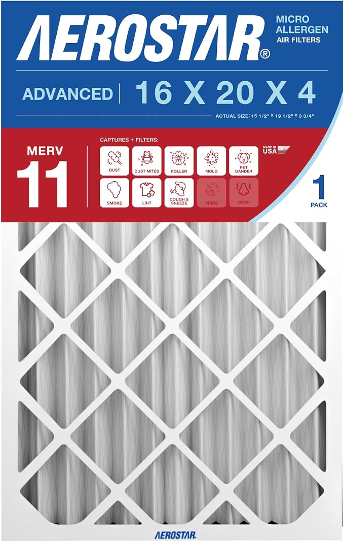 Aerostar 16x20x4 Slim MERV 11 High Efficiency Pleated Air Filter, Electrostatic by AirFiltersDelivered