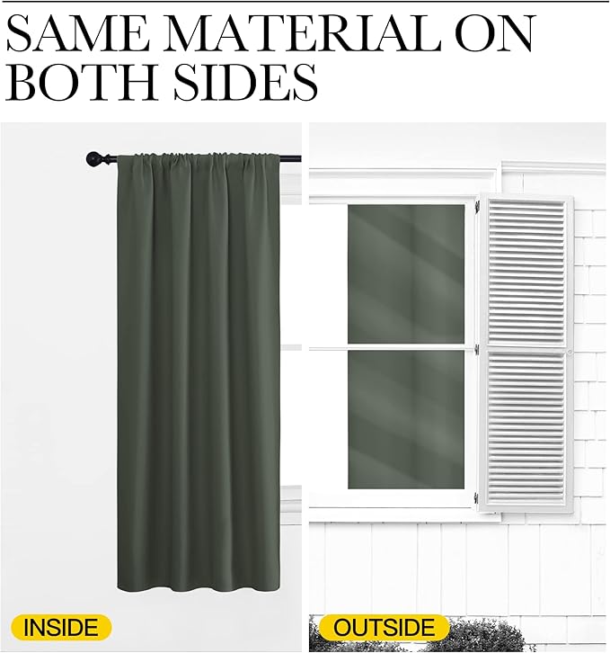 NICETOWN Bedroom Curtains Blackout Draperies - All Season Thermal Insulated Solid Rod Pocket Top Blackout Curtains/Drapes for Kid's Room (Dark Mallard, 1 Pair, 42 x 48 Inch)