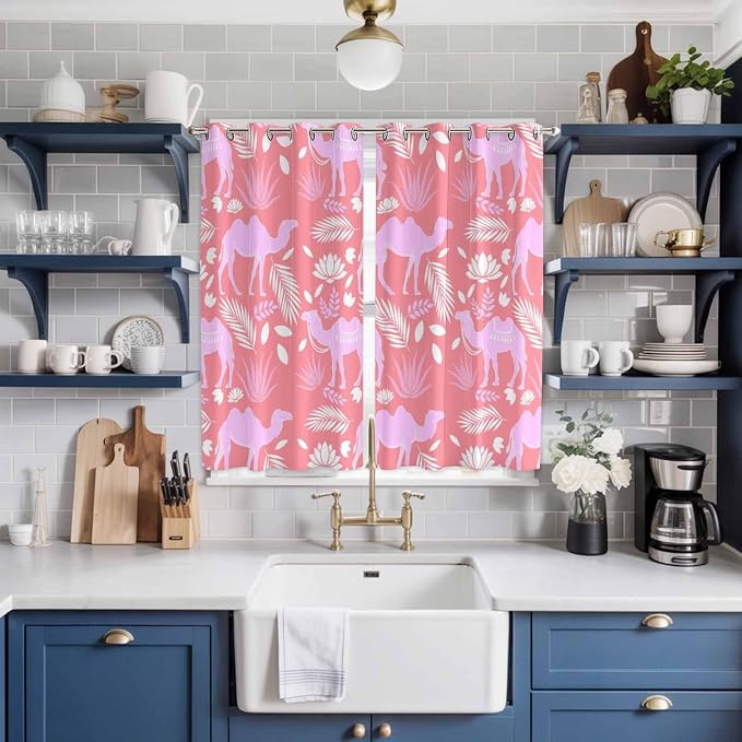 2 Panel Kitchen Cafe Curtains, Desert Camel Sunlight Filtering Nature Air - Image 2