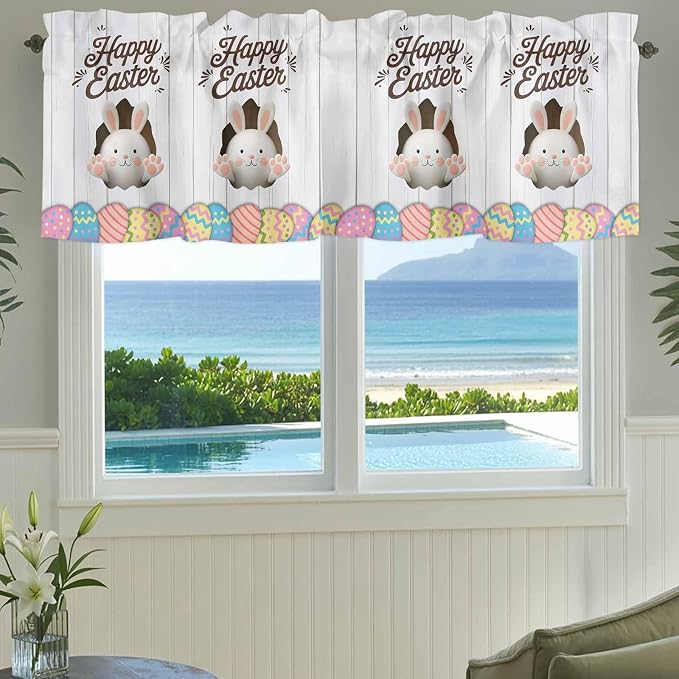 Grey Easter Curtain Valances for Windows, Kitchen Valance Window Treatment - Image 3
