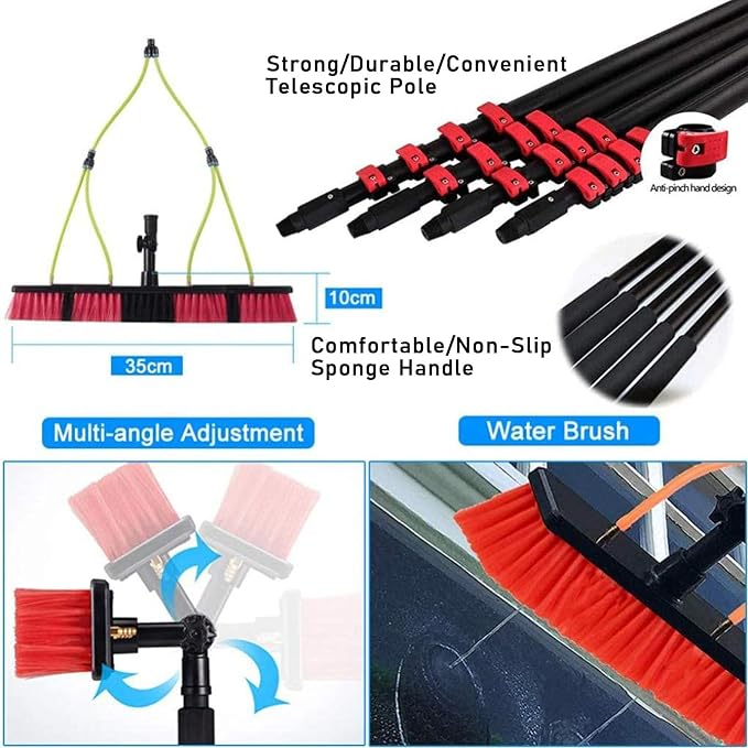 Spray Bar Kit Window Cleaning Brush, Outdoor Window Glass Solar Panel Cleaning - Image 3