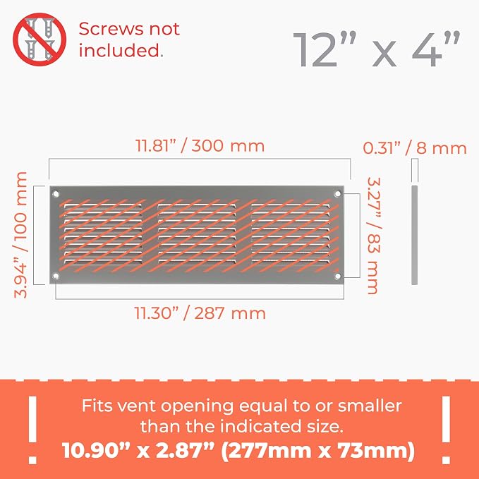 HVAC OV 12" x 4" Inch Gray Metal Vent Cover – Ceiling Vents Covers - Image 2