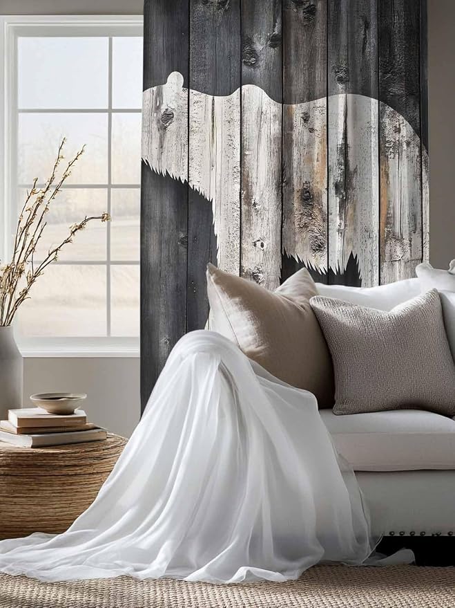 Sheer Curtains 72 Inches Long, Farmhouse Country Vintage Wood Grain Privacy - Image 4