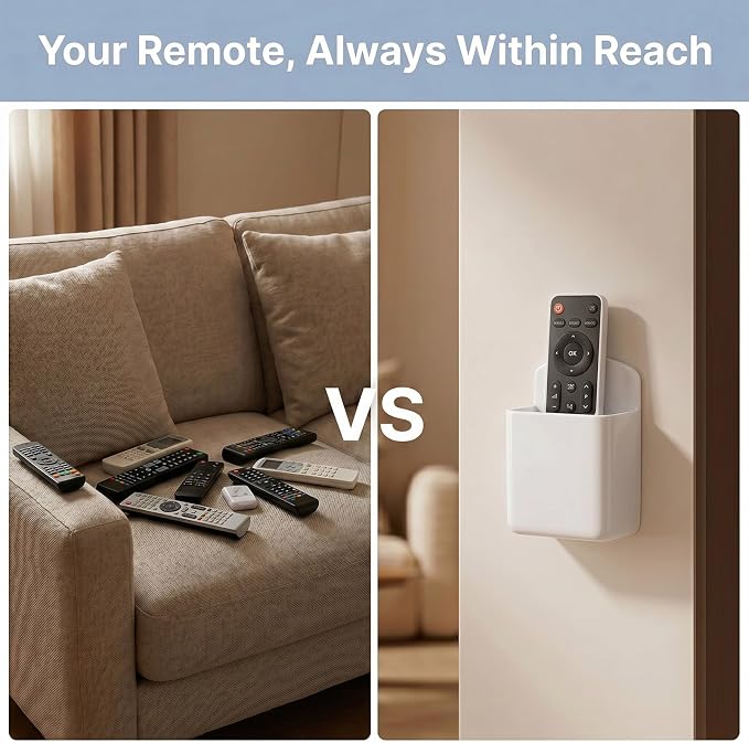 2 Pack White Remote Control Holder, Self adhesive Wall Mount Storage Box - Image 5