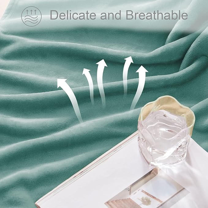 Exclusivo Mezcla Fleece Blankets Queen Size for Bed, Super Soft and Warm, All Season, Cozy, Plush, Lightweight, 90x90 Inches, Celadon