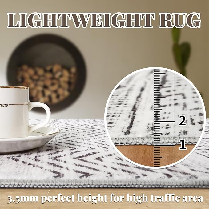 Moroccan Washable Hallway Runner Rug - 2'6"x14' Non Slip Kitchen Rug Rubber Backing Floor Carpet Low Pile Mat Soft Living Room Rug for Entryway Farmhouse Bedroom 2'6"x14' Gray