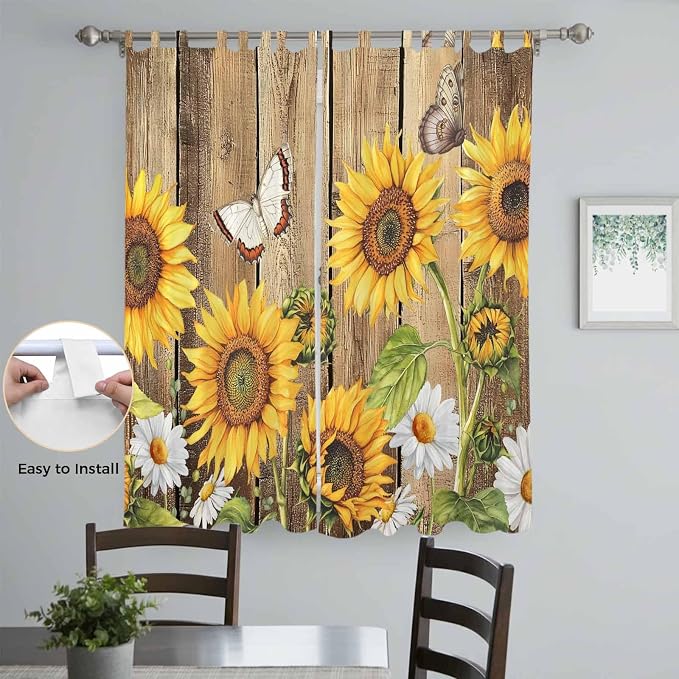 Farmhouse Sunflowers Living Room Curtains 96 Inch Length, Window Curtains Tab - Image 4