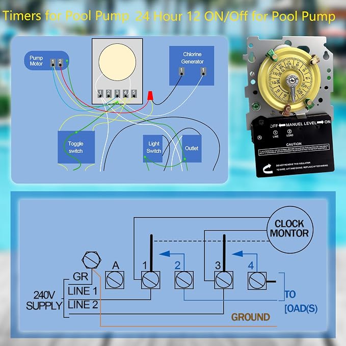T101M Pool Timer Mechanism Only, Pool Pump Timer, 120V 2HP SPST 40A Time Switch - Image 5